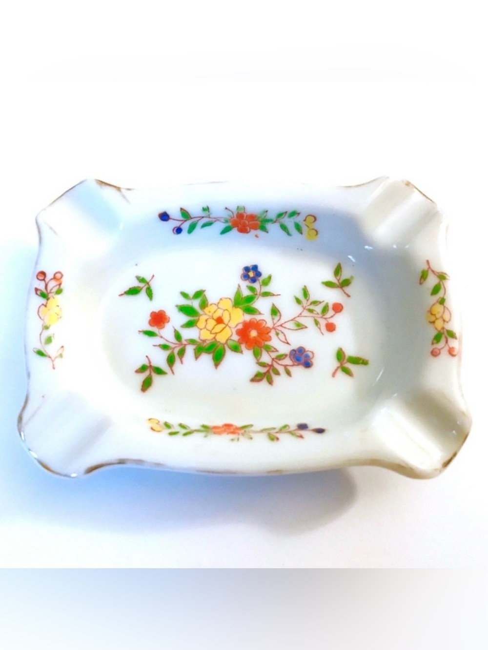 1920’s Antique Tiny Porcelain Ashtrays by Moriyama Mori-Mach, Hand Painted Japan